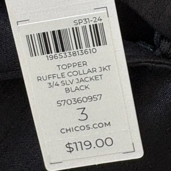Chico’s Black Dressy Topper Jacket – Ruffle Collar | NWT | Size 3 (16/18) - Picture 2 of 12
